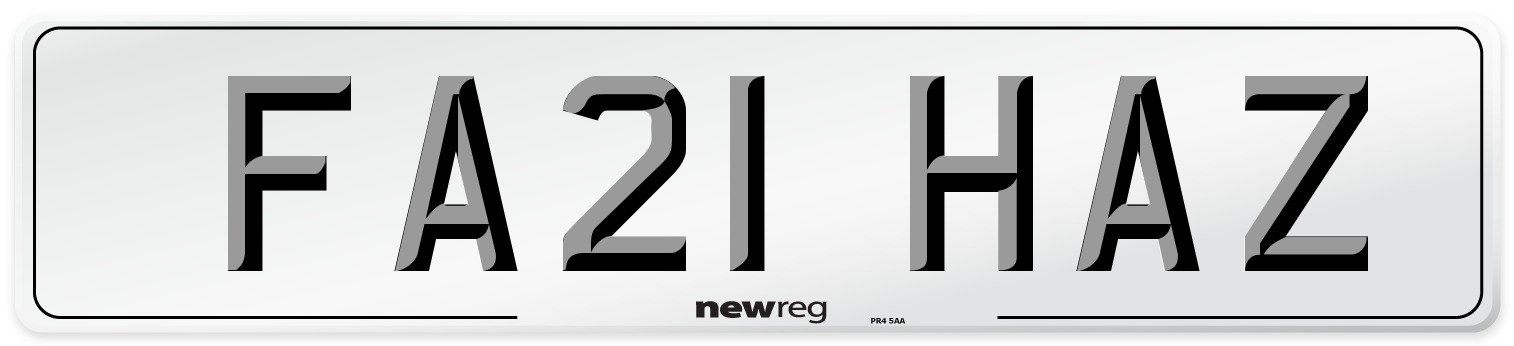 FA21 HAZ Number Plate from New Reg